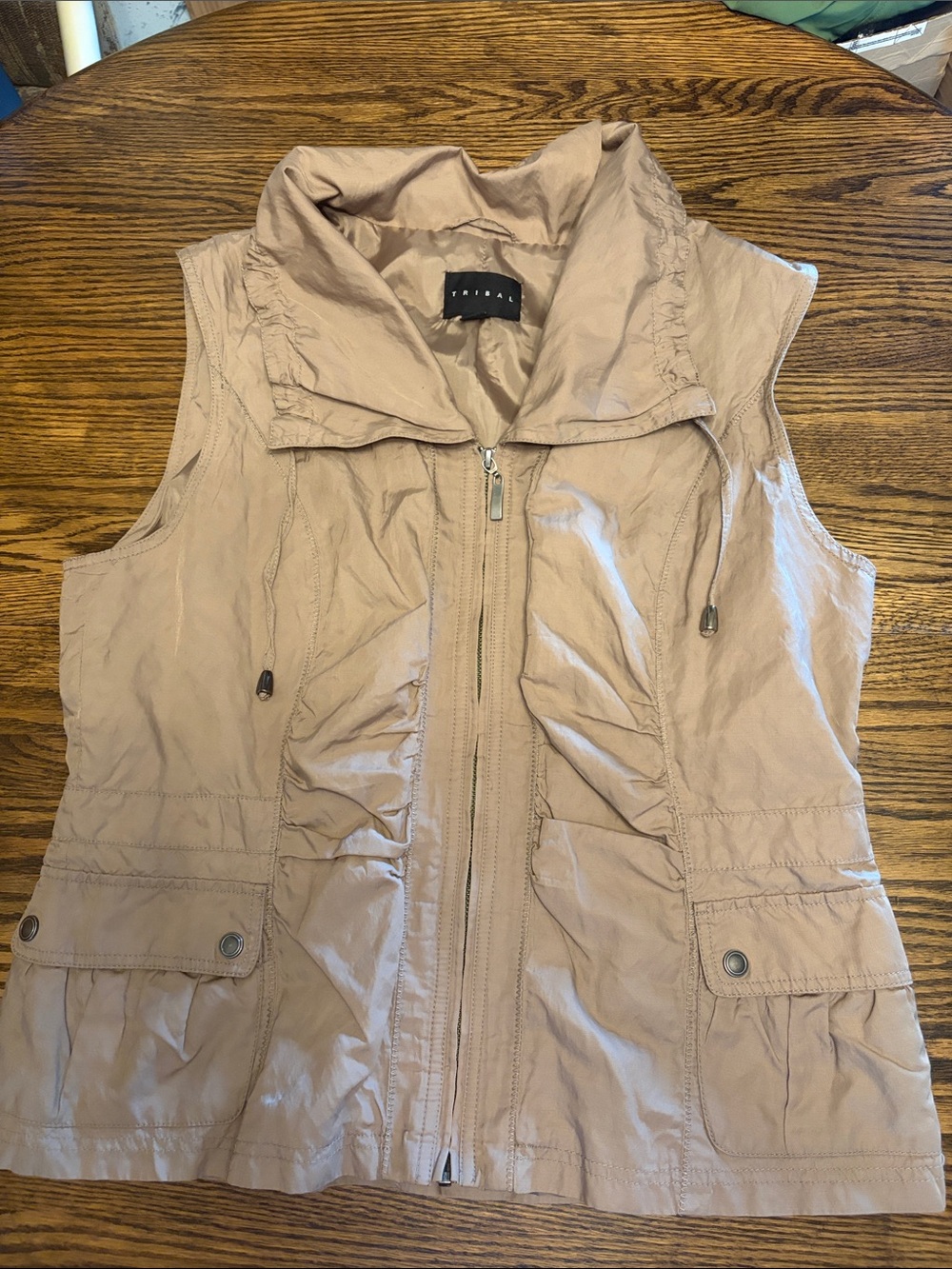 Tribal Women's Sleeveless Zip Utility Vest - Taupe